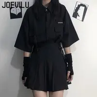 Gothic Skirt Set Loose Shirt Pleated Mini Skirts 2 Piece Sets Korean Retro Casual Outfits Women Spring Summer Aesthetic Y2k Suit - Image 3