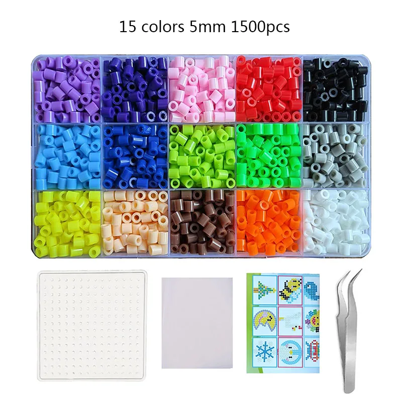 Melting Beads Pixel Art Puzzle 15 Colors 5mm /2.6mm Set Hama Beads Diy 3D Puzzles Handmade Gift Fuse Kit Iron Toy