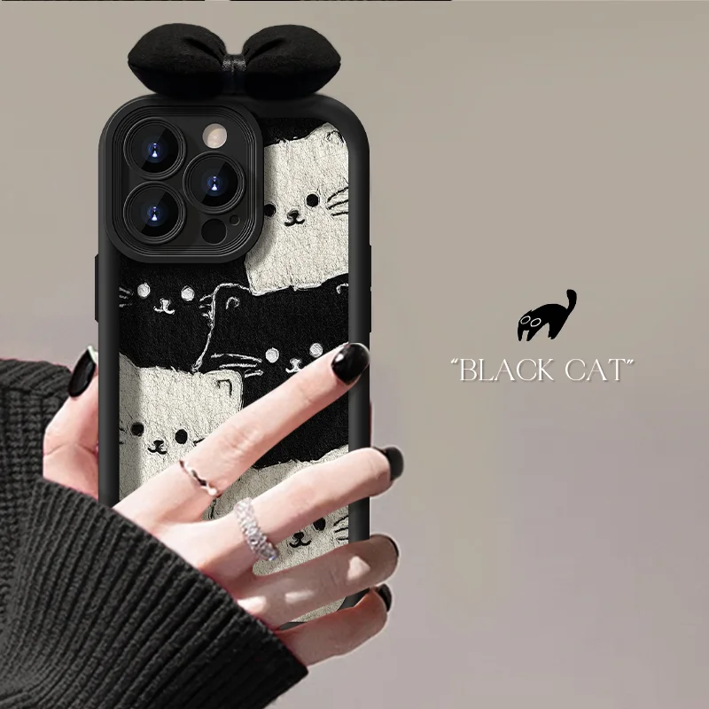 Cat Print Phone Case with Hang Lanyard Cover