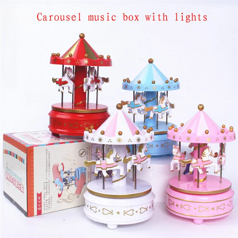 Merrygoround Wooden Music Box Toy Child Baby Game Home Decor Carousel