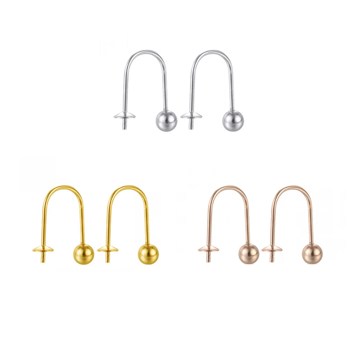 2 Pairs Silver 925 Drop Earrings Base fit 7-9mm Round Pearl Woman Charms Earrings Hooks Fine DIY Jewelry Accessories