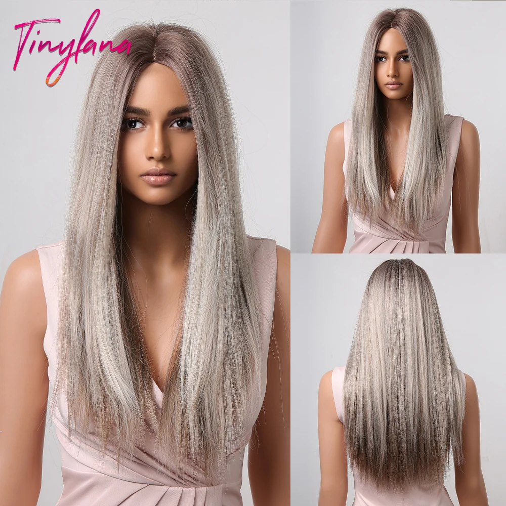 Natural Hair Wig Gray Hair | Ash Blonde Highlights | Synthetic Hair Wigs -  Synthetic Wigs(For White) - Aliexpress