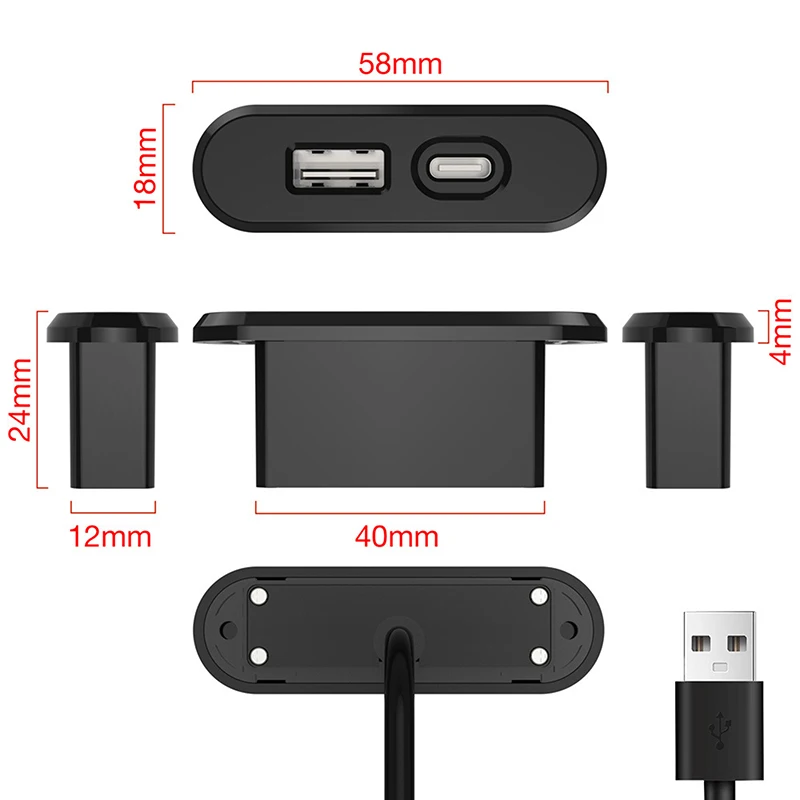 Ofis, Yatak Odası Masası İçin 1.2 Metre Uzatma Kablolu Gizli Priz, Gömme Prizler, 1 USB-A ve 1 Tip-C Dahili Masaüstü