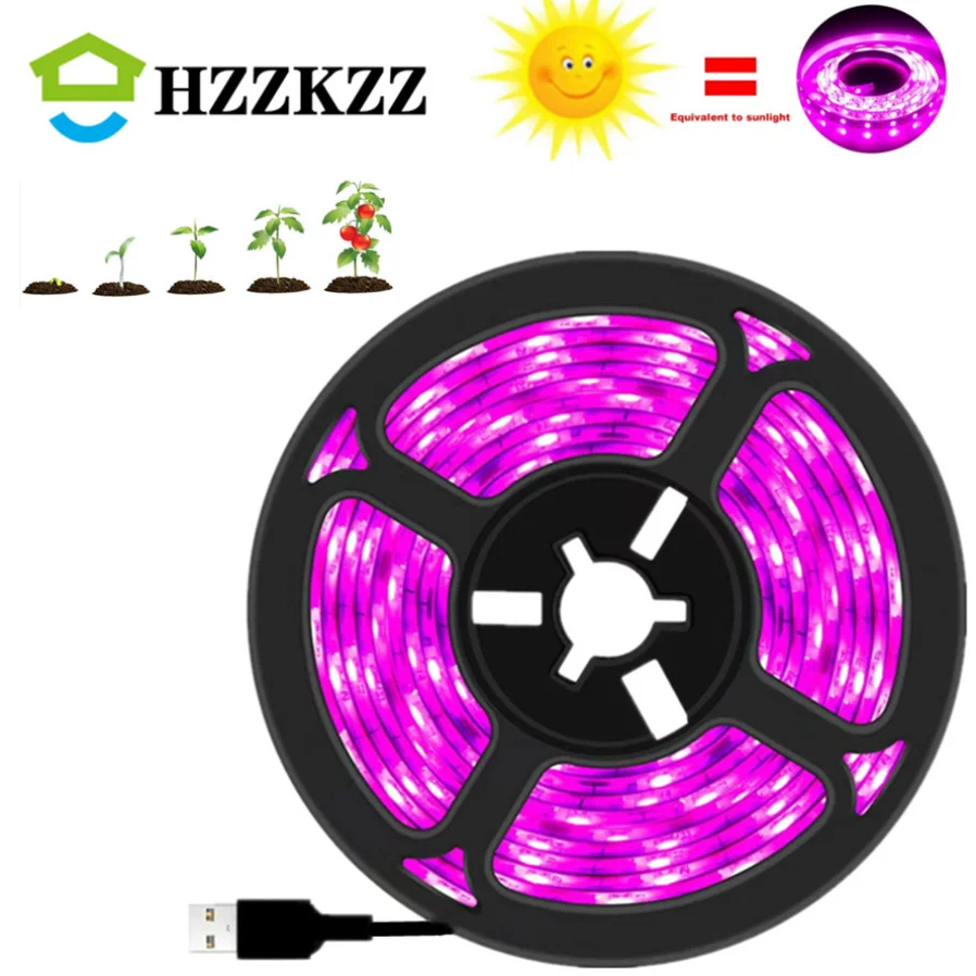 Hzzkzz Usb Led Grow Light Spettro Completo Dc 5V 1-5M Plant Light Grow Led Strip Phyto Lamp Per La Piantina Di Fiori Vegetali Grow Tent