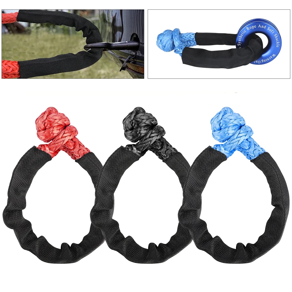 Soft Shackle Synthetic Rope Heavy Duty Offroad 4X4 Tow Shackle Strap with Protective Sleeve for Jeep Truck SUV 41000lbs