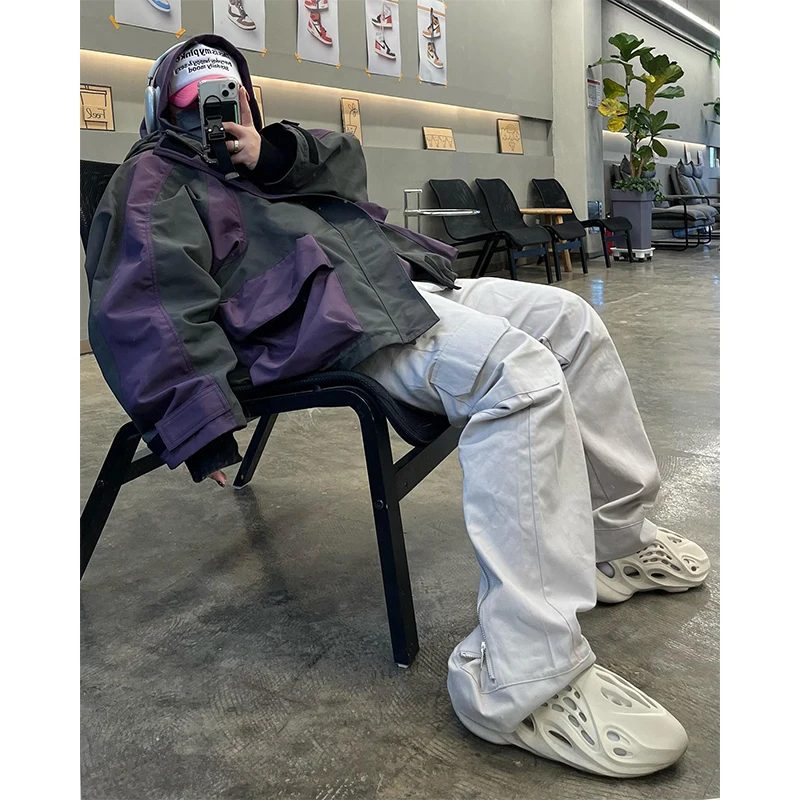 

Jacket For Men Trendy Brand Outdoor Multi-Pocket Functional Style Color-Blocked Hooded High Street Vibe 2024 New Spring Summer