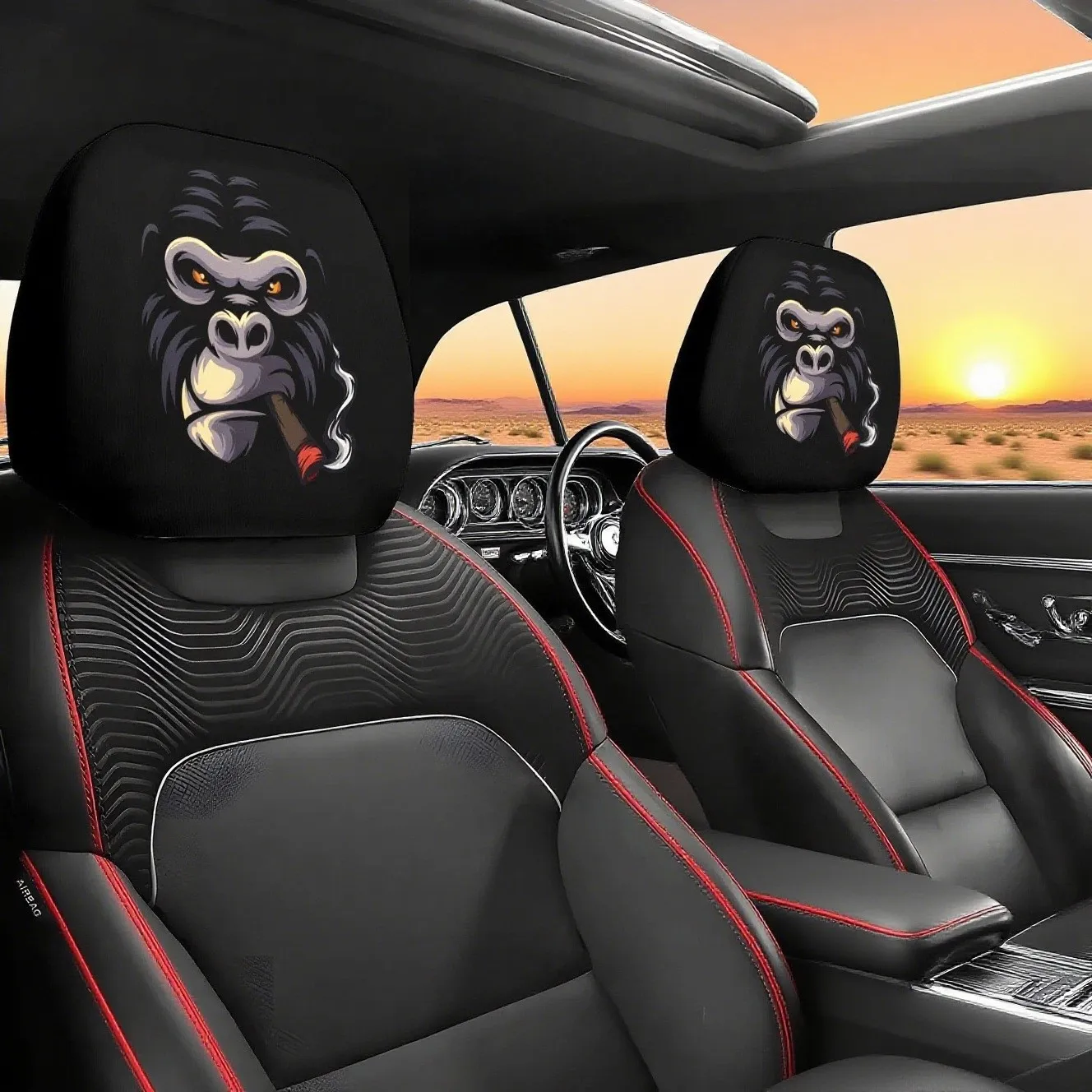 Funny Cartoon Seat Headrest Protectors with Cute Eye Design - Set of 2 Car Interior Accessories