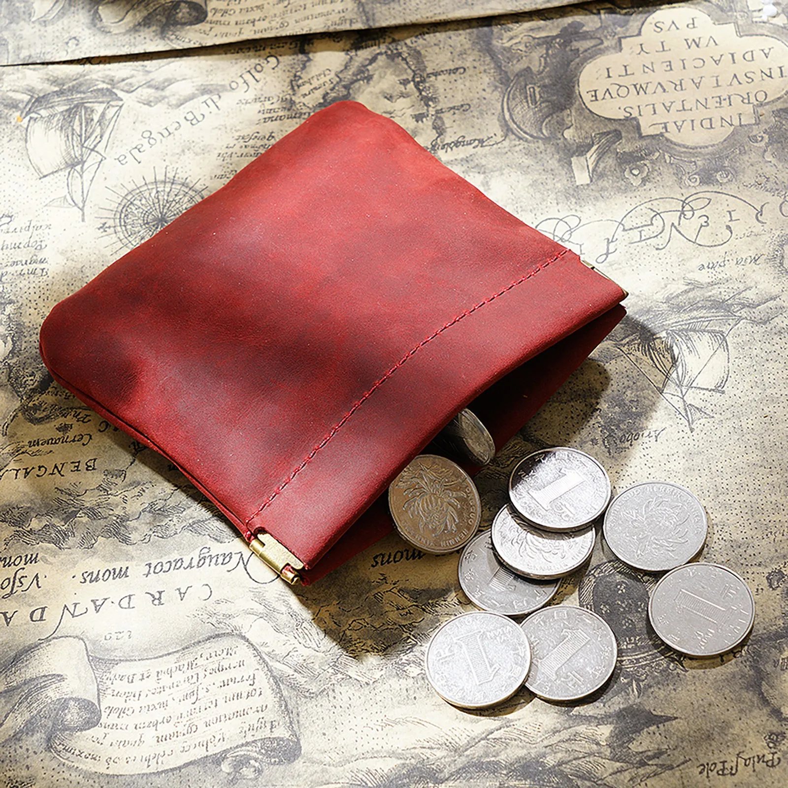 Genuine Leather Squeeze Coin Purse Multifunctinal Coins Pouch