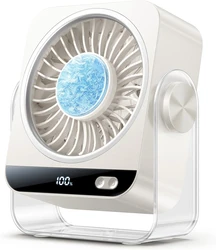Turbo USB Desk Fan with Ice Cooling and Digital Display - Quiet and Rechargeable (WHITE)