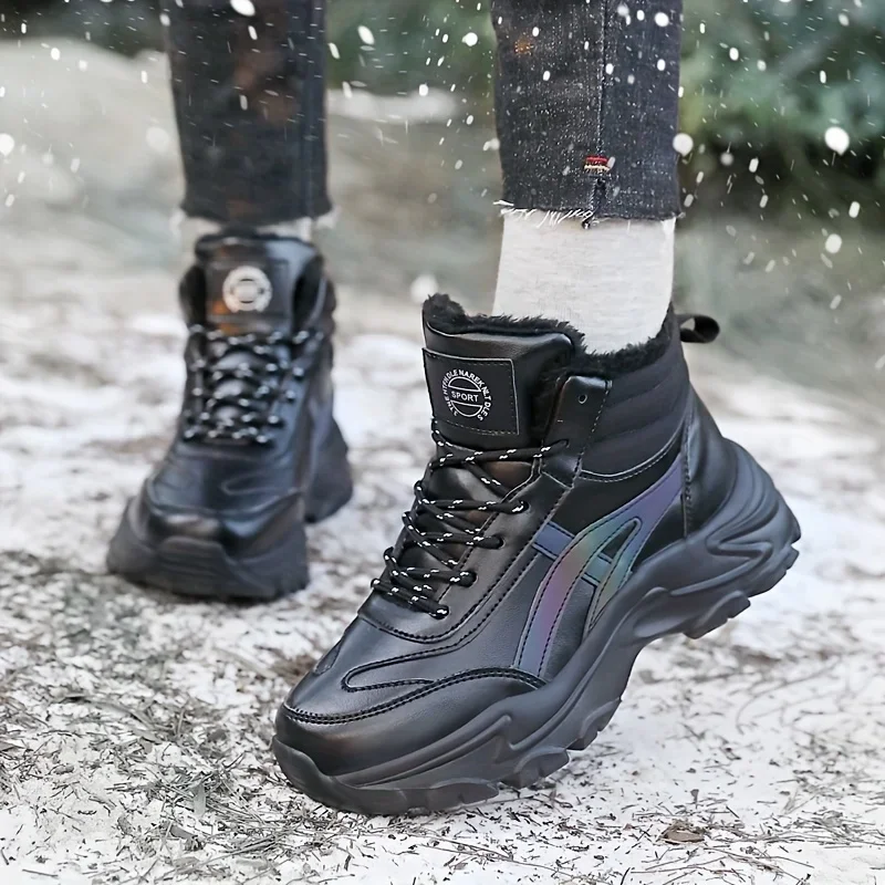 

Plush Lined Thermal Furry Chunky Snow Boots Shock Absorption Wear Resistance Non Slip Snow Shoes Winter Outdoor Sneakers