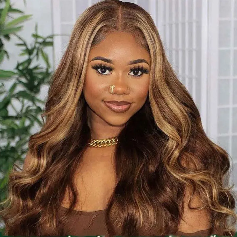 Blonde Highlight Body Wave Human Hair Bundles 30 inch Ombre Brown Blonde Colored 100g/pc Wavy Weaving