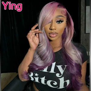 Ying Silver Purple Omber 200% Body Wave 13x6 Transparent Lace Front Wig 13x4 Lace Front Wig Peruvian PrePlucked With Baby Hair