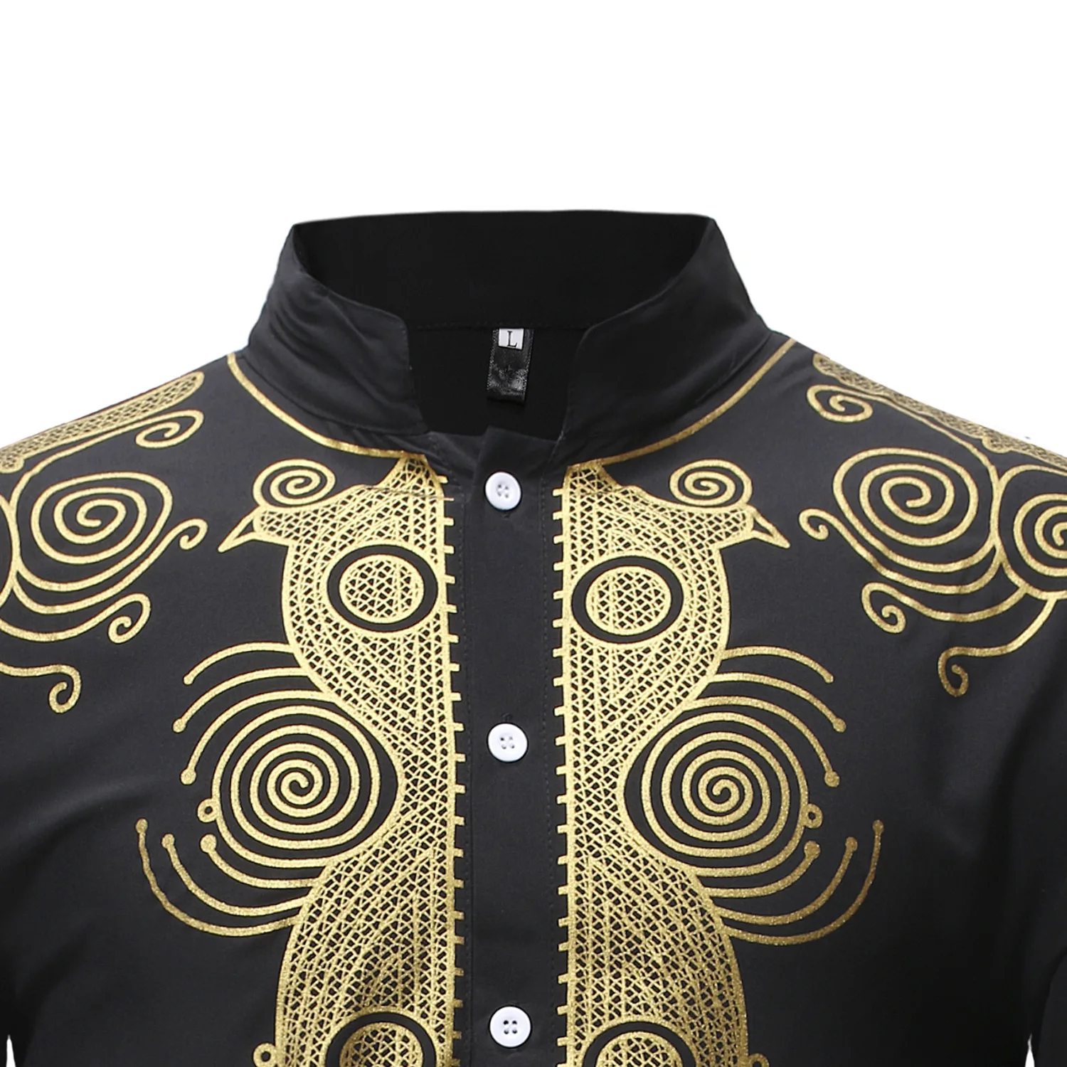 Men’s Casual African Dashiki Print Two Piece Outfit Long Sleeve Slim Fit Hipster Shirt Pants Set 