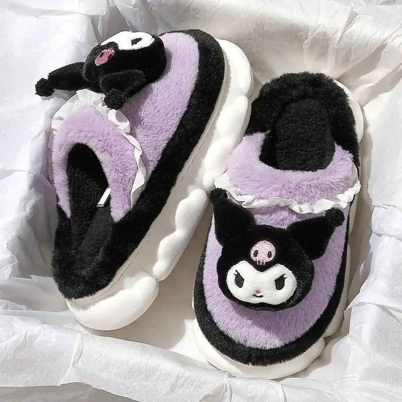 

Шлепанцы Kawaii Sanrio женские домашние, хлопок, плюш, Hello Kitty, для ванной комнаты, летняя пляжная обувь, анти-sli, шлепанцы Kuromi, 2023