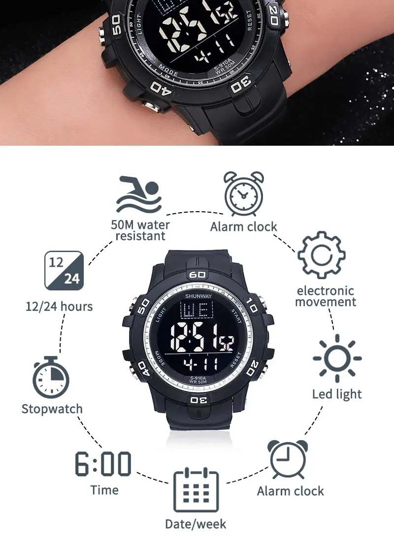 Digital Men Military Multifunction Watch 50m Waterproof Wristwatch LED Clock Sport Watch Male Big Watches Men 2022