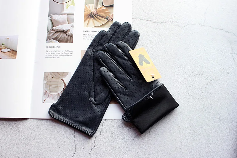 Summer Driving Women's Sheepskin Leather Gloves With Thin Silk Lining Sun Protection and Anti Slip Motorcycle Riding Gloves