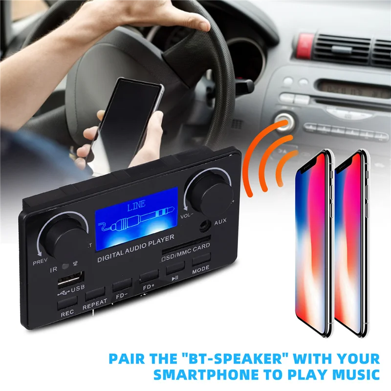 블루투스 5.0 MP3 디코더 보드, 지지대 핸즈프리 녹음, FM DC 12V MP3 WMA WAV APE FLAC 오디오 앰프 보드