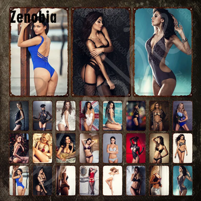

Sexy Girls Tin Signs Bikini Girls Metal Signs Sexy Lingerie Model Vintage Plaque Metal Poster Plate Iron Painting for Room Decor