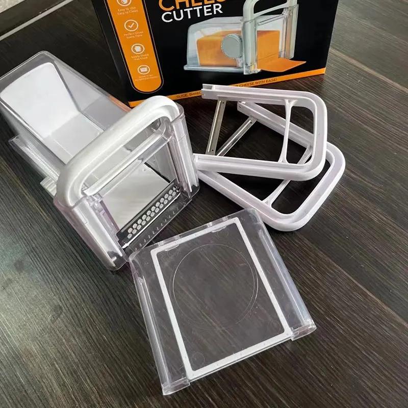 Cheese Slicer 4 in 1 Cheese Cutter with Container 3 Metal Blades Kitchen Cheese Slicer Chopper Grater Butter Box Storage Container