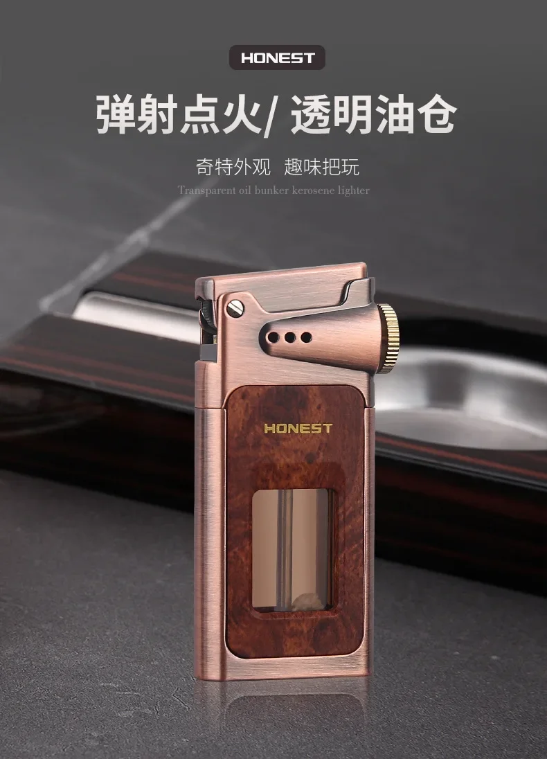 Description Picture 2 of itemCreative Ejection Ignition Kerosene Lighter Transparent Large Capacity Fuel Tank Retro High-end Lighter Unique Appearance