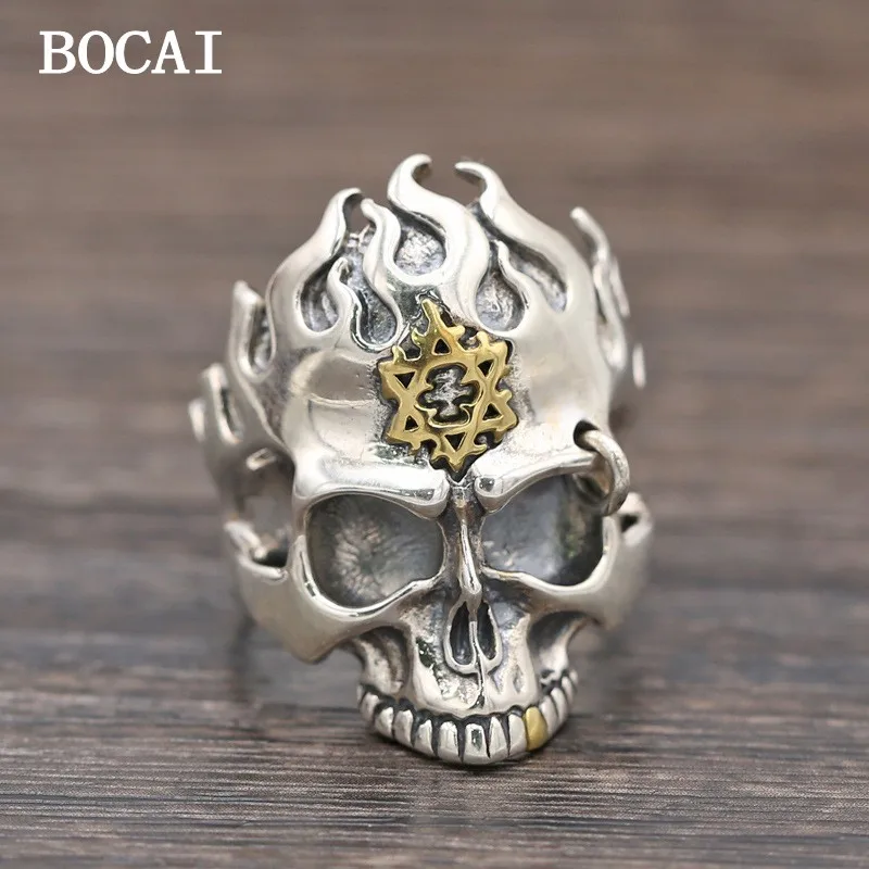

Мужское кольцо с черепом BOICAI, Винтажное кольцо из стерлингового серебра S925 с головой черепа