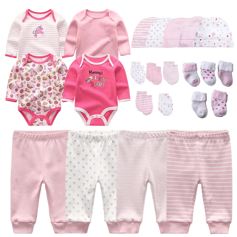 Baby Clothing Set comfotable Unisex Newborn 23Pieces Bodysuits+Pants+Hats+Gloves+Socks Baby Girl Clothes Sets Spring Baby Boy Clothes 0-12M Long Sleeve Baby Clothing Set classic