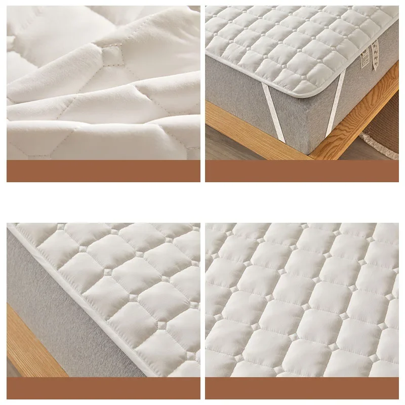 Mattress Protector Soft Soy Fibre Queen Mattress Cover Pad with 4 Elastic Corner Straps Skin Friendly Bed Sheet Quilted Mattress Protector Mat