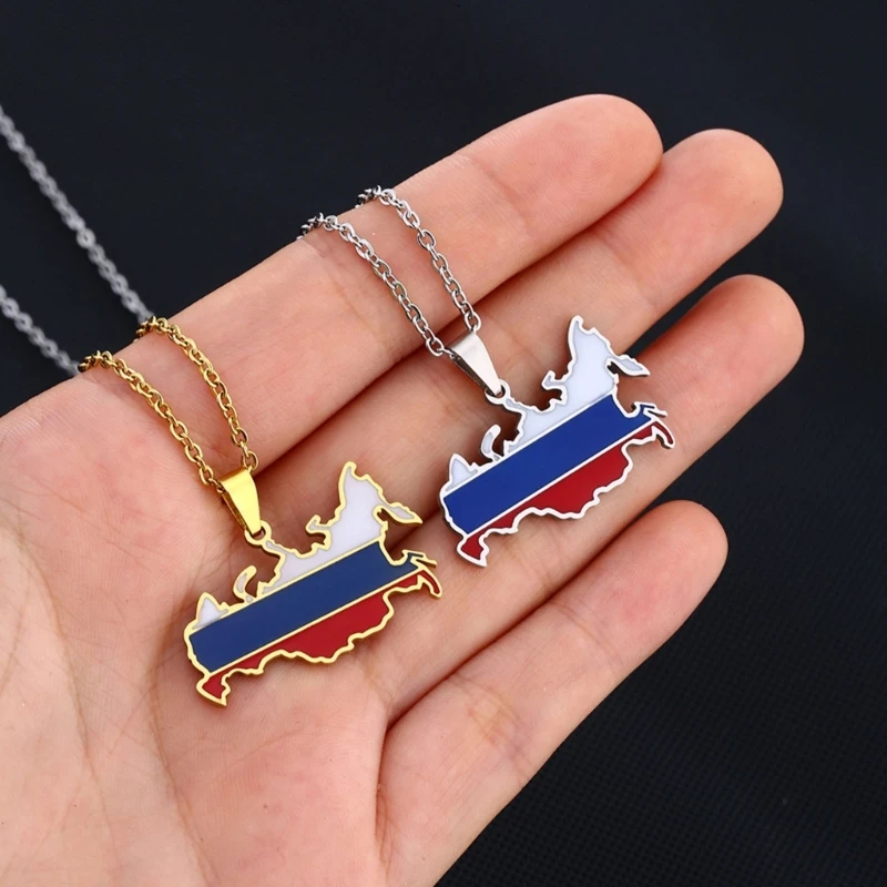 Russia Map Pendant Necklaces Women Russian Map Necklace Jewelry Stainless Steel Necklaces Russia Flag Pendant Necklaces 5