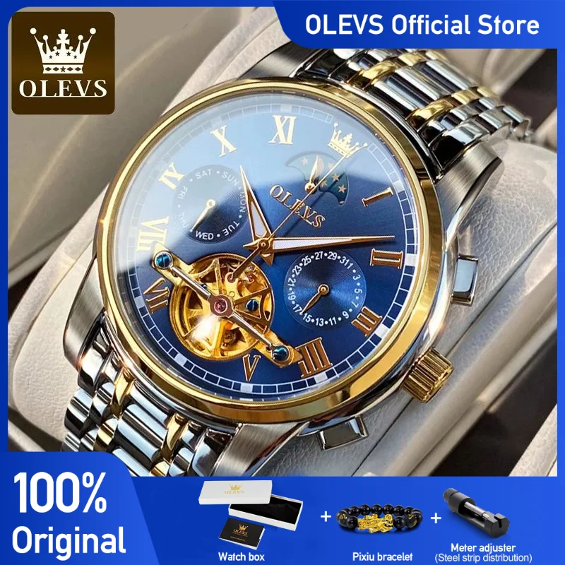 OLEVS Top Brand Men Watch Automatic Mechanical Watches Waterproof Stainless Steel Wristwatch Chronograph Luxury Reloj Hombre