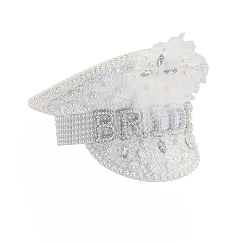 

Glittering Diamonds Pearls Bride Hat for Bachelorette Party Stage Wedding Props