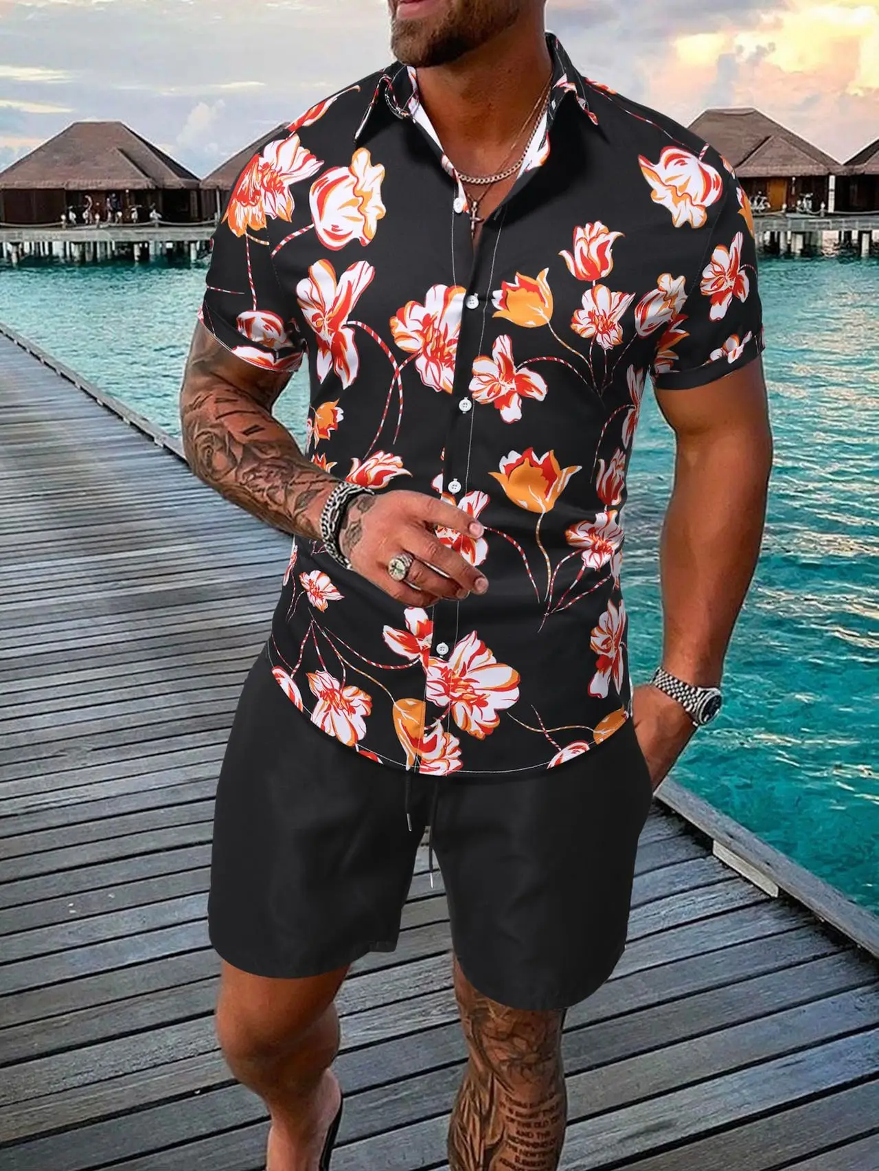 Estilo Hawaiano Comprar Camisa Hawaiana Hombre Conjunto Verano