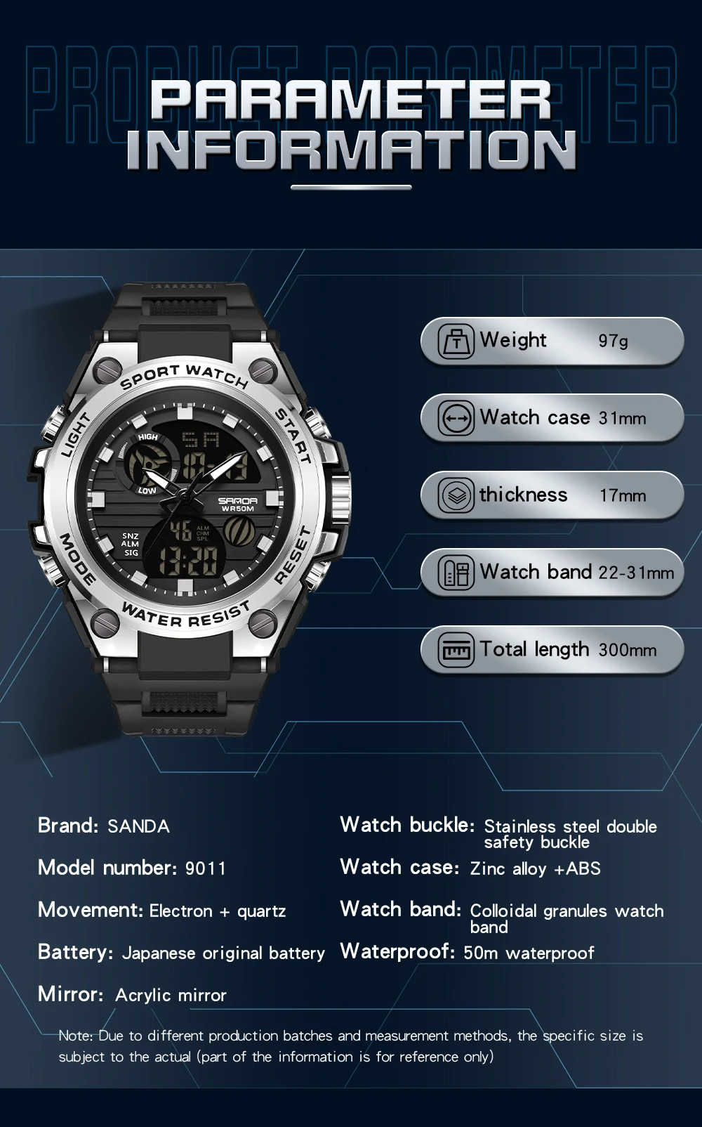 SANDA Men's Watches Sports Outdoor Waterproof Military Wrist Watch Tactics LED Alarm Stopwatch 2023 New Fashion Clock 9011