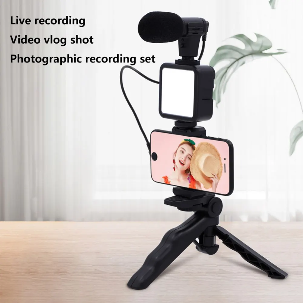 LED Selfie Tripod Phone Holder Smartphone Video Kit Microphone Photography Lighting Video Recording Set for Live Vlog Conference