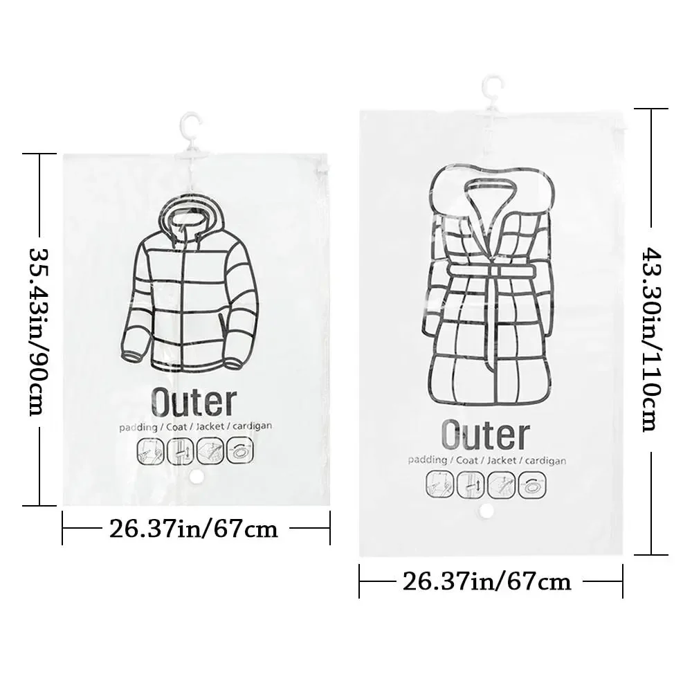 Hanging Vacuum Storage Bags Space Saver Bags, Clear Vacuum Sealer Bags for Clothing, Suits Jackets, Closet Organizers Storage 2