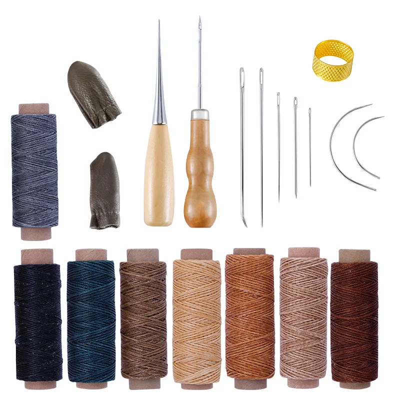 

Waxed Thread Wooden Handle Hand Sewing Needles For Beginner Leather Repair Stitching Sewing Tool Leather Craft Sewing Kit