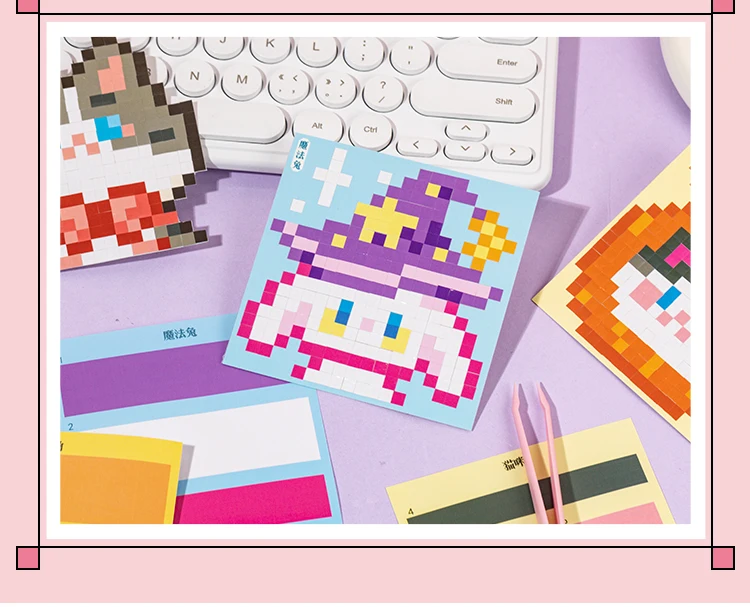 24 Sheets/Bag Cute Animal Themed Pixel Collage Stickers Mini Stress Relief Decals for DIY Scrapbook Guitar Phone Case Notebook