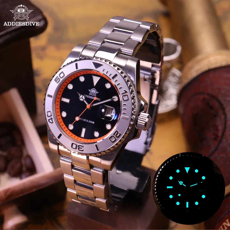 ADDIESDIVE Watch For Men AD2040 316L Stainless Steel 200m Waterproof BGW9 Luminous Quartz Watch Reloj Hombre