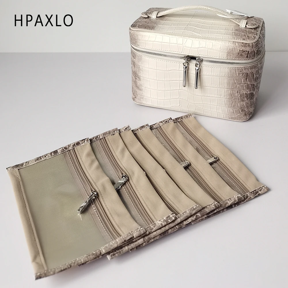 Authentic Leather Cosmetic Bag Crocodile Himalaya Toiletry Organizer Portable Jewelry Pouch Skincare Storage Travel Luxury Case 4