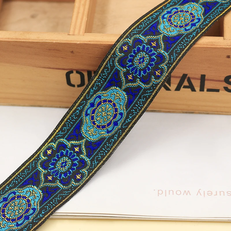 Vintage 7 Meter langes Jacquardband und 1,3-Zoll-gesticktes gewebtes Band. Ideal für Eid Mubarak, floraler Stoffbesatz und Boho-Stil. – Detail 4