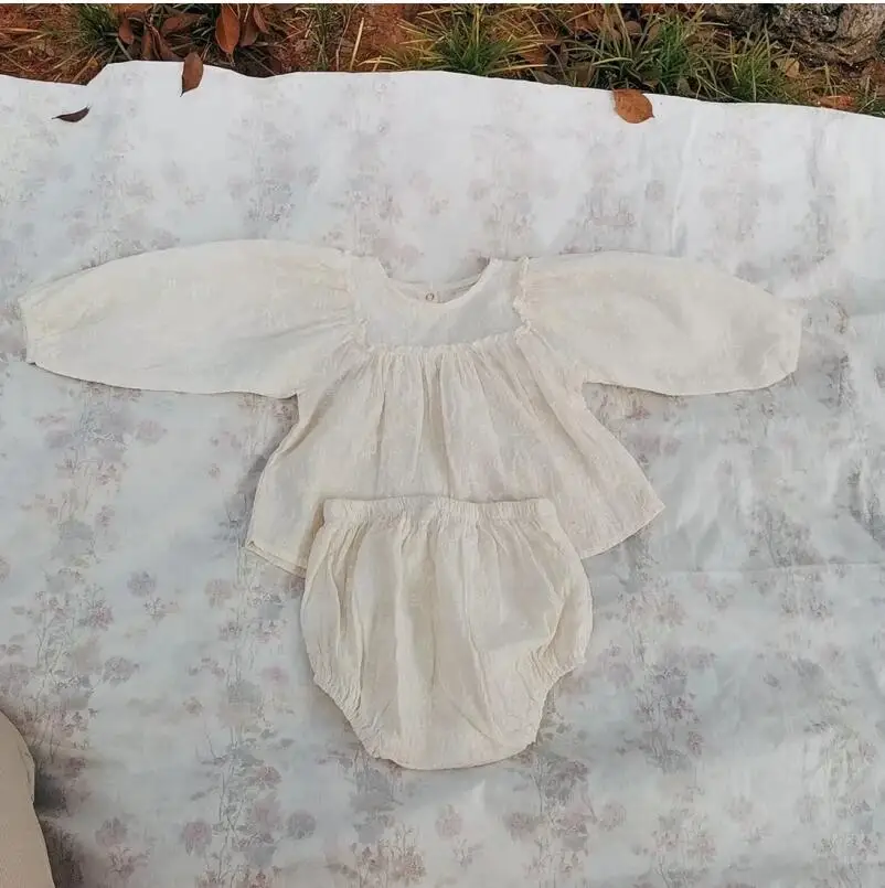 Baby Mädchen Spitze Stickerei Kleidung Sets Vintage Langarm Spitze Bluse + Bottom Shorts 2 stücke Outfits für Kleinkind Frühling anzüge – Detail 7