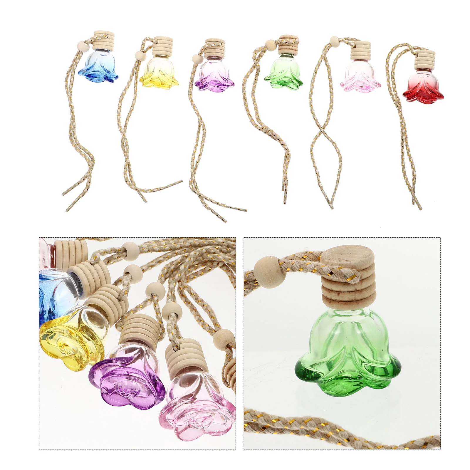 

6 Pcs Aromatherapy Bottle Perfume Pendants Essential Oil Car Diffuser Holder Filling Hanging Decor for