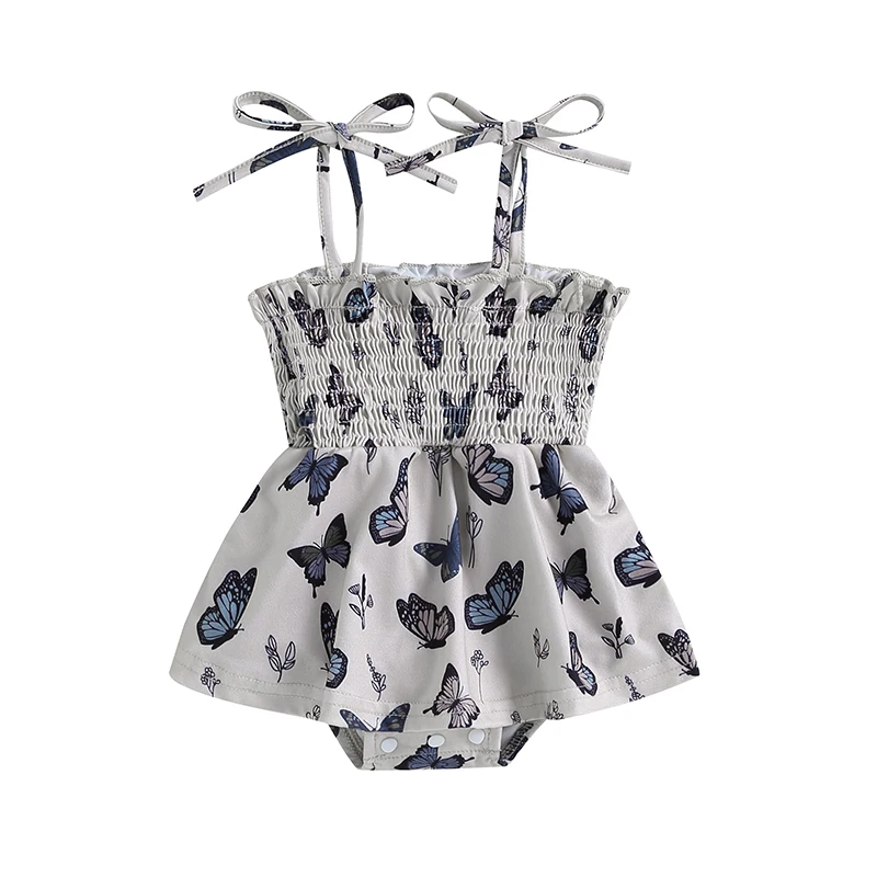 

Bmnmsl, повседневный комбинезон для маленьких девочек без рукавов, бежевое платье-комбинезон с принтом бабочки, летняя одежда