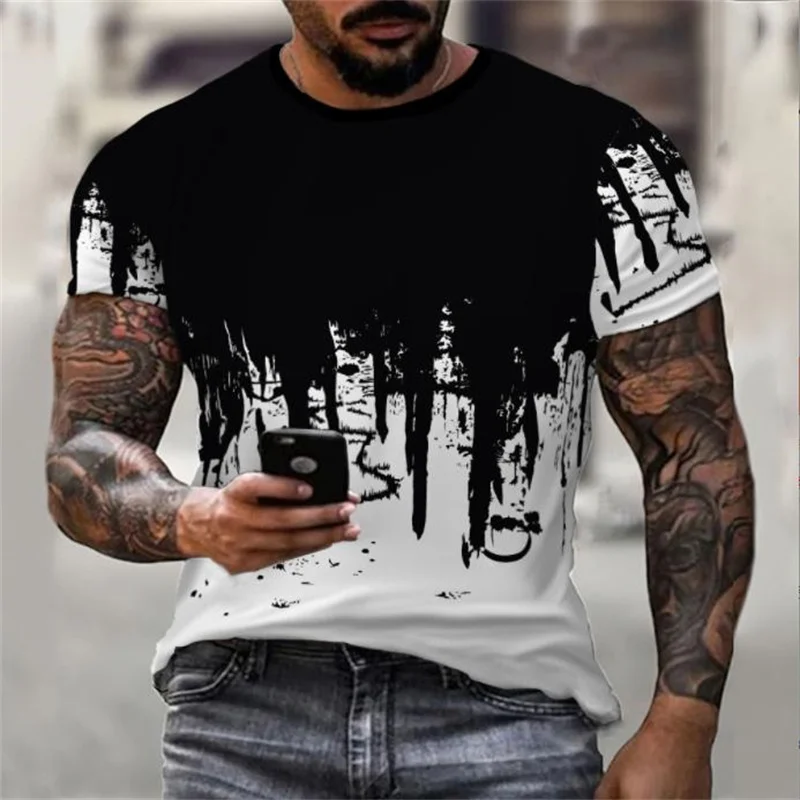 Round neck short sleeve 3D pattern digital printed men's top outdoor sports fitness T-shirt S-3XL