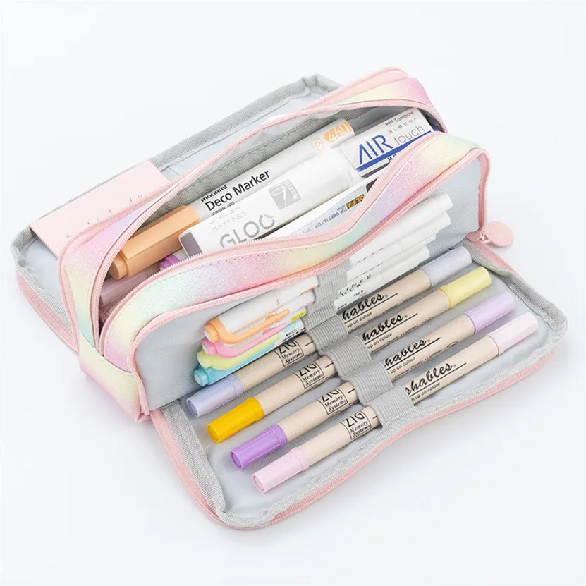 Pencil Cases Stationery Box Pen Storage Bag Pencil Cases School Pen Case Large Storage Bag Cute Pouch Kawaii Multifunctional Rainbow Papeleria School Supply Stationery