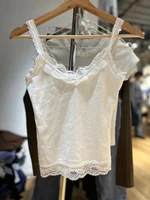 Sweet Lace Patchwork Slim Tank Tops Women Summer White Sexy Simple Cotton Soft Sleeveless Vests Female Vintage Chic Y2K Camisole - Image 4