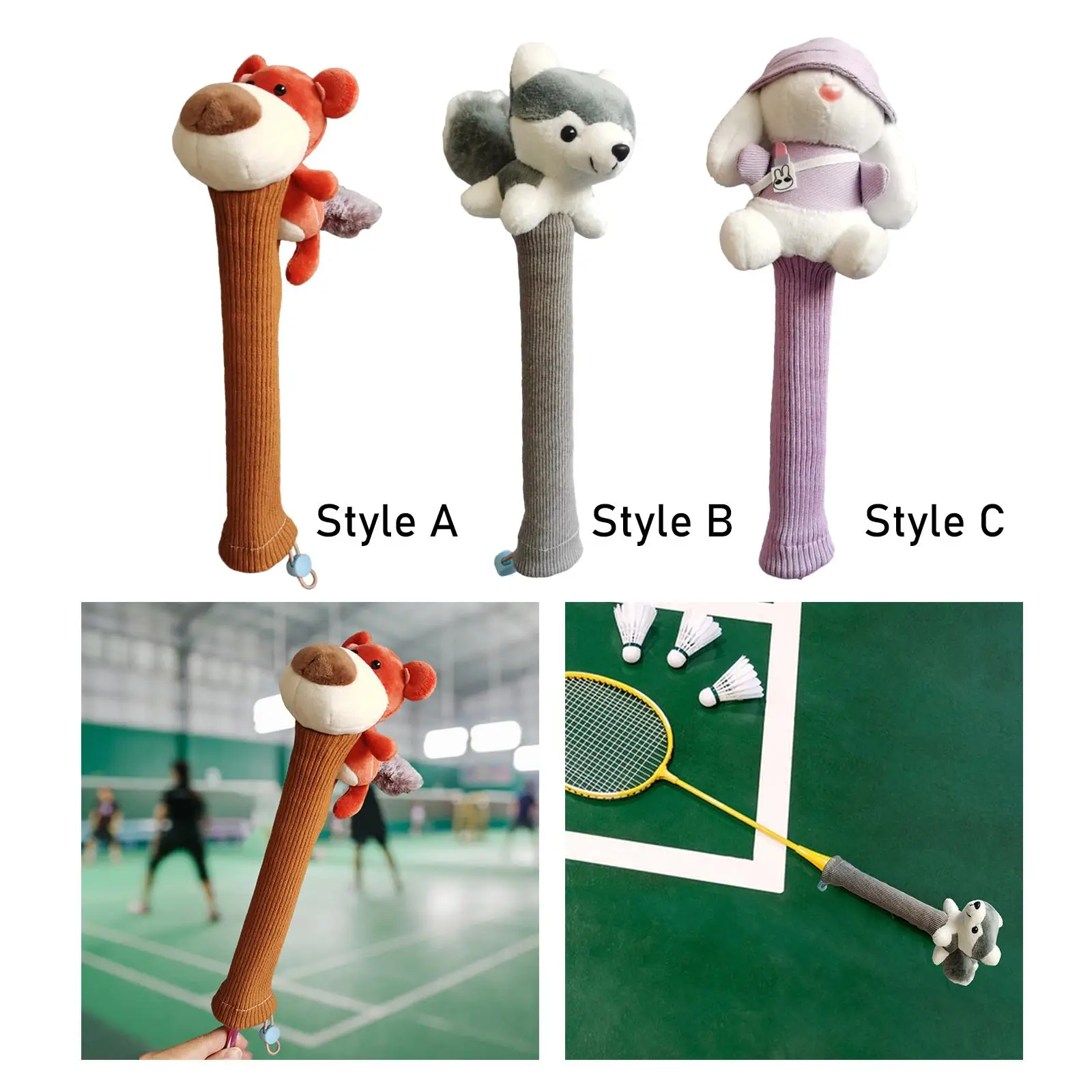 Badminton Racket Handle Cover, Racket Grip Cover for Active Players, Soft Plush Doll Badminton Overgrip Cover Protectors