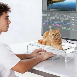 Transparent Acrylic Monitor & Laptop Stand with Sturdy Platform - Ideal for Home Office (Small)