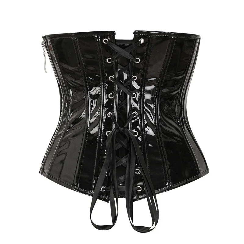 PVC Corset Top Women Gothic Underbust Bustier PU Leather Waist Cincher Corselet Steampunk Corset Lace up Zipper waist corset corset bustier top lace corset