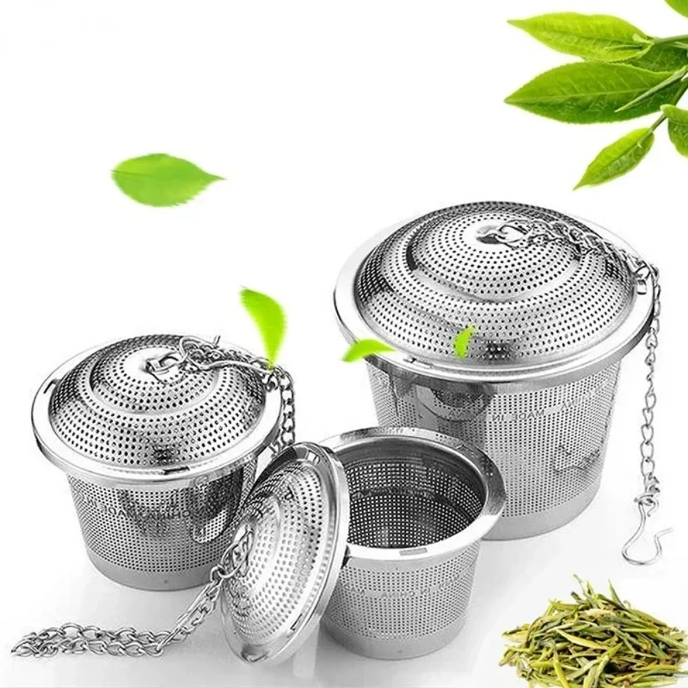304 Herbal Ball Tea Spice Strainer Durable Silver Reusable Stainless Mesh Teakettle Locking Tea Filter Infuser Spice Kitchen