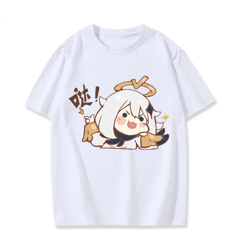 Kawaii Paimon Women T-shirt Genshin Impact Cartoon Unisex Short Sleeve Tee Shirt Summer Casual Loose Top Streetwear Y2k Clothing